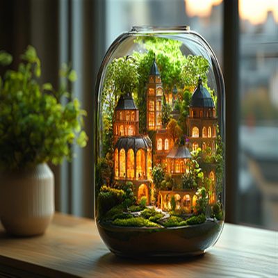 Magic Castle Terrarium - European Medieval Glass Miniature Garden with LED Light